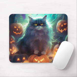 Halloween Sibirienkatze mit Kürbiskugeln Beängstig Mousepad