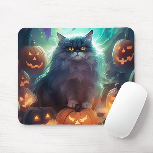 Halloween Sibirienkatze mit Kürbiskugeln Beängstig Mousepad (Mit Mouse)