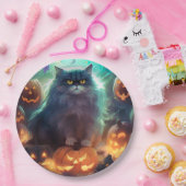 Halloween Sibirienkatze mit Kürbiskugeln Beängstig Pappteller (Party)