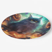 Halloween Sibirienkatze mit Kürbiskugeln Beängstig Pappteller (Schrägansicht)