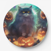 Halloween Sibirienkatze mit Kürbiskugeln Beängstig Pappteller (Vorderseite)