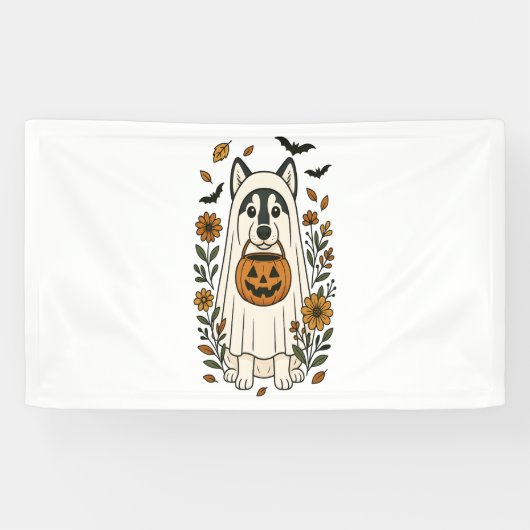 Halloween Sibirische Husky-Blume Banner (Horizontal)