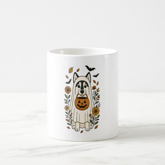 Halloween Sibirische Husky-Blume Kaffeetasse (Mittel)