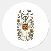 Halloween Sibirische Husky-Blume Runder Aufkleber (Vorderseite)