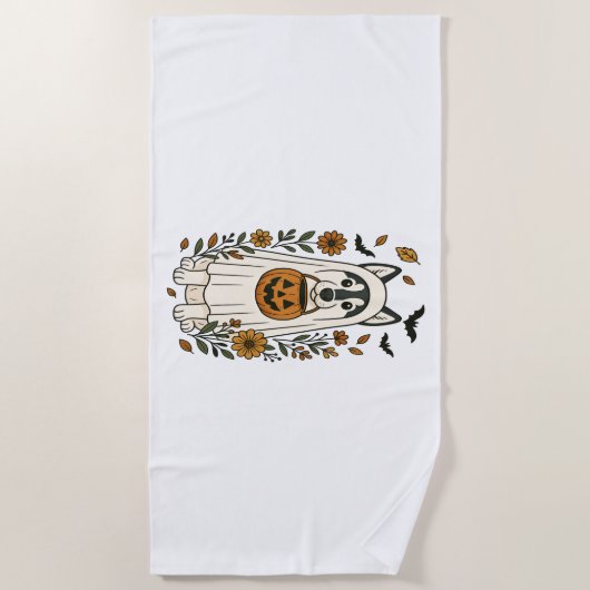 Halloween Sibirische Husky-Blume Strandtuch (Vorderseite)