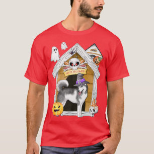 Halloween Sibirischer Husky-Hund Hexenhaus Spuk T-Shirt