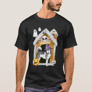 Halloween Sibirischer Husky-Hund Hexenhaus Spuk T-Shirt