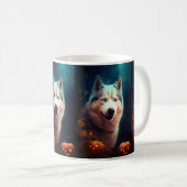 Halloween Sibirischer Husky mit Pumpkins Beängstig Kaffeetasse (VorderseiteRechts)
