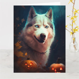 Halloween Sibirischer Husky mit Pumpkins Beängstig Karte