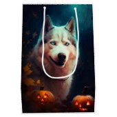 Halloween Sibirischer Husky mit Pumpkins Beängstig Mittlere Geschenktüte (Rückseite)