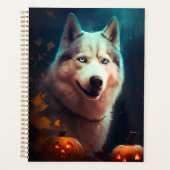 Halloween Sibirischer Husky mit Pumpkins Beängstig Planer (Vorderseite)