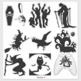 Halloween-Silhouette-Hexen-Särge-Zombies-Krähe Aufkleber