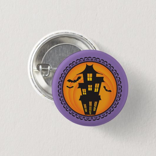 Halloween-Silhouette-Spuk Haus-Abzeichen Button (Vorne & Hinten)
