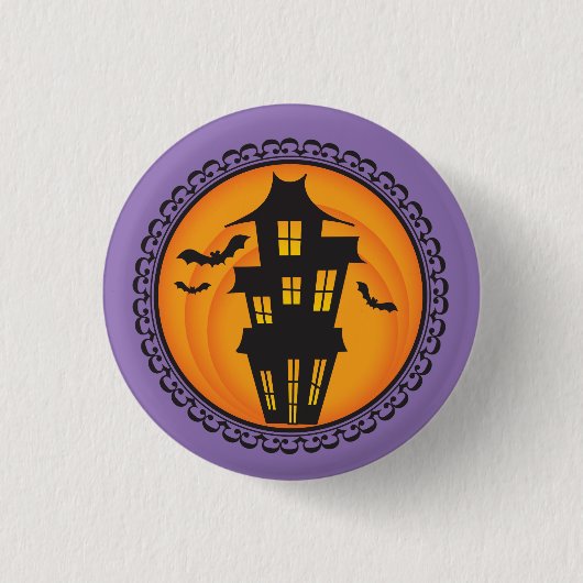 Halloween-Silhouette-Spuk Haus-Abzeichen Button (Vorderseite)
