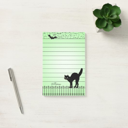 Halloween Silhouetten Black Cat Green BG Post-it Klebezettel (Büro)
