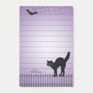 Halloween Silhouetten Black Cat Lila BG Post-it Klebezettel
