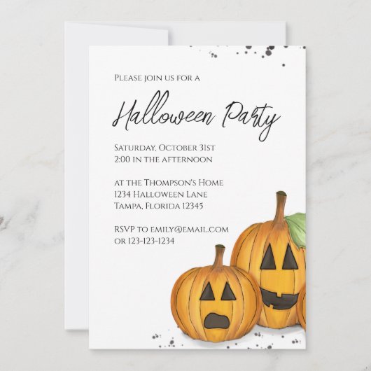 Halloween Simple Niedlich Jack O'lanterns Pumpkins Einladung (Vorderseite)