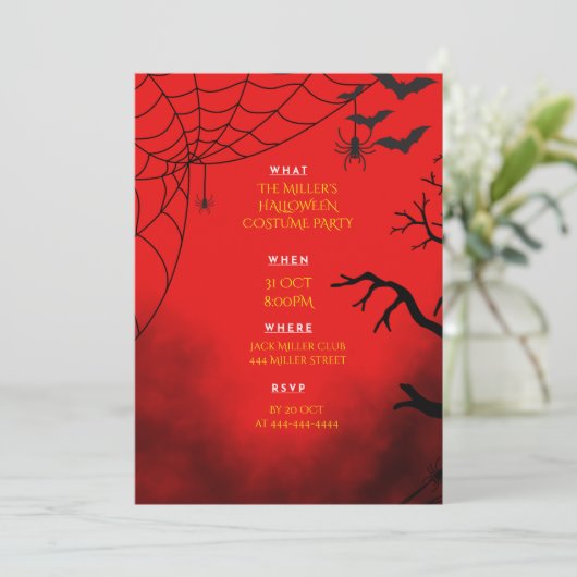 Halloween Simple Red Party Customizing Einladung (Stehend Vorderseite)