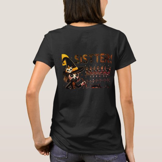 "Halloween Sisters - Spooky Writing Practice" T-Shirt (Rückseite)