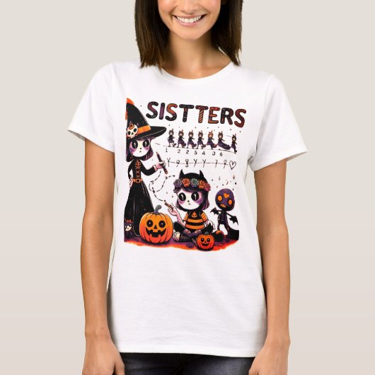 Halloween Sisters - Spooky Writing Practice" T-Shirt (Vorderseite)
