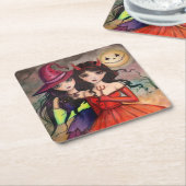 Halloween Sisters Trick oder Treatment Art Rechteckiger Pappuntersetzer (angewinkelt)