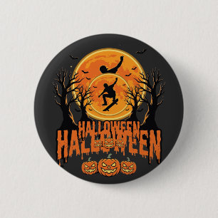 Halloween Skateboard Mond Design Halloween Button