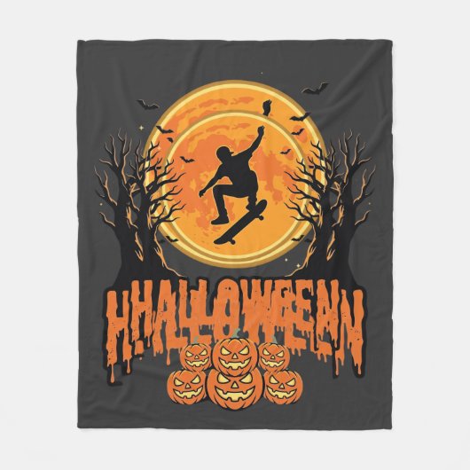 Halloween-Skateboard-Mond-Design Halloween Fleecedecke (Vorderseite)
