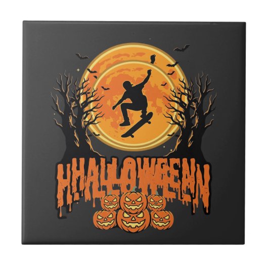 Halloween Skateboard Mond Design Halloween Fliese (Vorderseite)