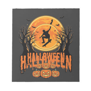 Halloween-Skateboard-Mond-Design Halloween Notizblock