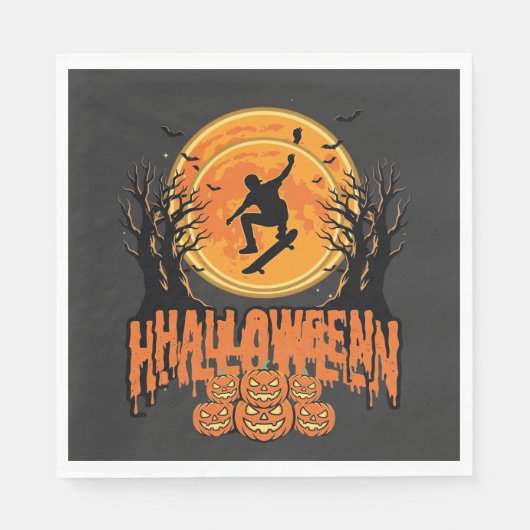 Halloween-Skateboard-Mond-Design Halloween Serviette (Vorderseite)