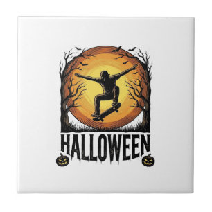 Halloween Skateboard Mond Vintage Vektor Design_1 Fliese