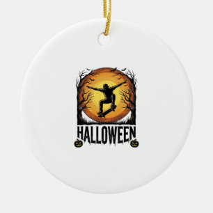 Halloween-Skateboard-Mond-Vintage-Vektordesign_1 Keramik Ornament