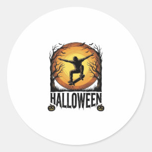 Halloween-Skateboard-Mond-Vintage-Vektordesign_1 Runder Aufkleber
