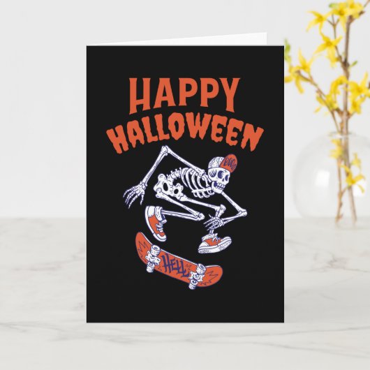 Halloween Skateboard Skelett Karte (Gelbe Blume)