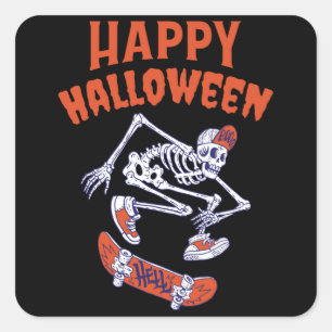 Halloween Skateboard Skelett Quadratischer Aufkleber