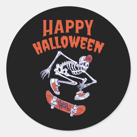 Halloween Skateboard Skelett Runder Aufkleber (Vorderseite)