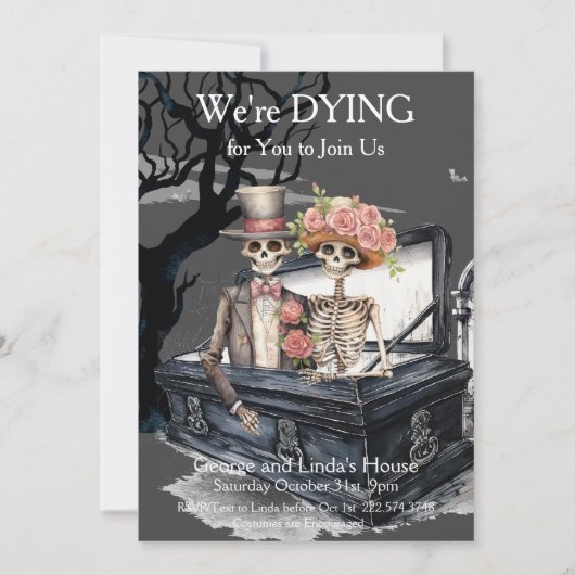 Halloween Skeletal Couple Costume Party Einladung (Vorderseite)