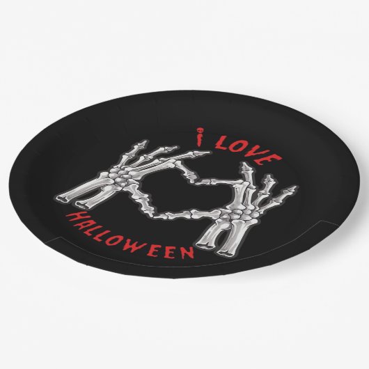 Halloween Skeletal Hands Herz Funny Sprichwort Pappteller (Schrägansicht)