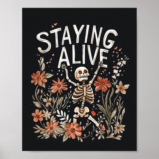 Halloween Skeleton Aquarell Blumenposter Poster (Vorne)