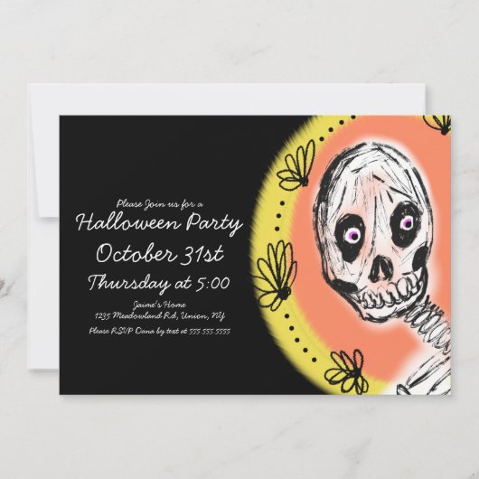 Halloween Skeleton Art Party Einladung (Vorderseite)