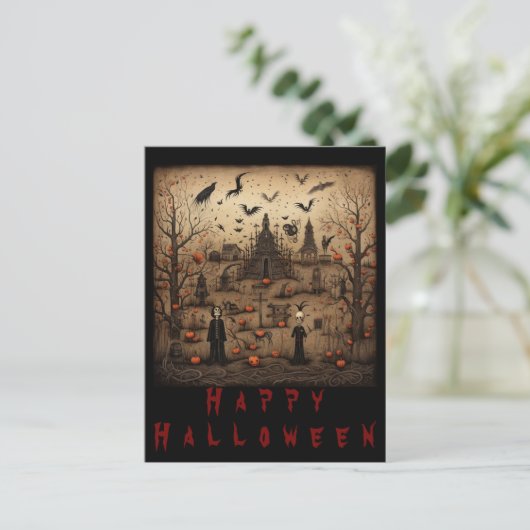 Halloween skeleton art postkarte (Stehend Vorderseite)