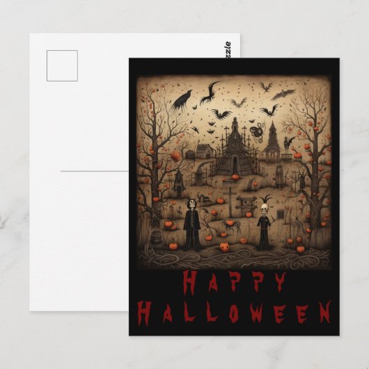 Halloween skeleton art postkarte (Vorne/Hinten)