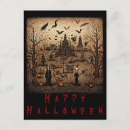 Halloween skeleton art postkarte