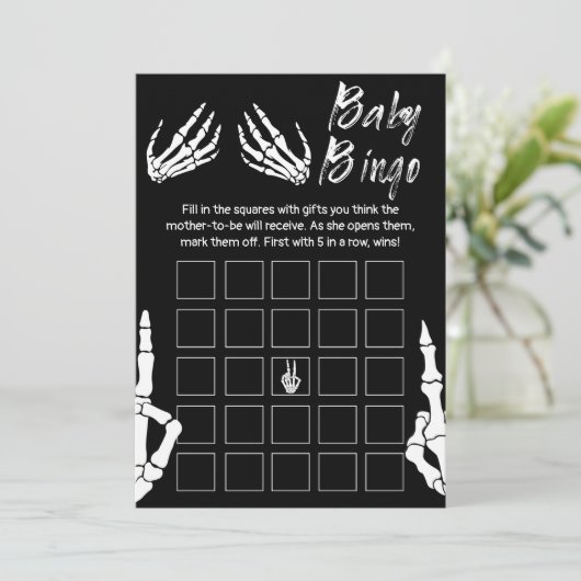 Halloween Skeleton Baby Dusche Bingo Spiel Einladung (Stehend Vorderseite)