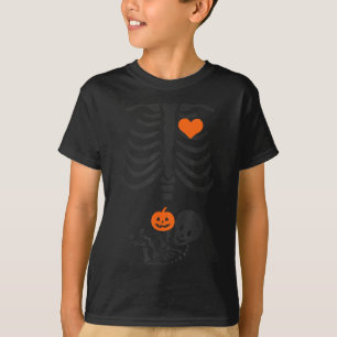 Halloween Skeleton Baby Rib Cage Pregnant Pumpkin T-Shirt