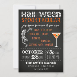 Halloween Skeleton Black Orange Party Einladung