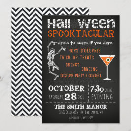 Halloween Skeleton Black Orange Party Einladung