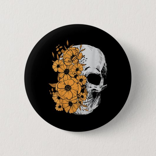 Halloween Skeleton Blume Mens Women Skull Button (Vorderseite)