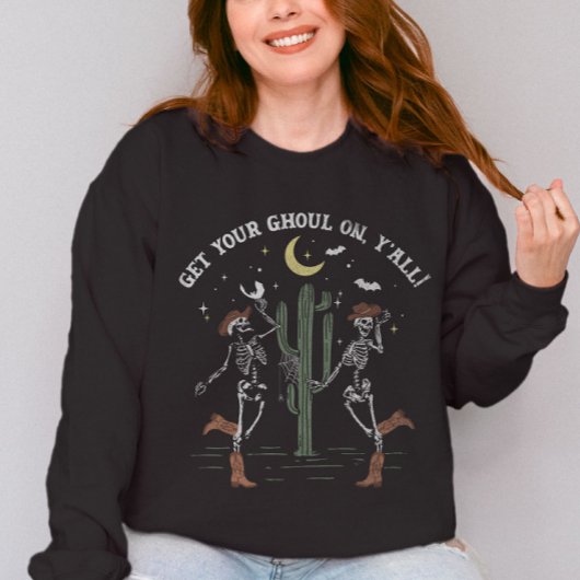Halloween-Skeleton Boot Scooting Western Sweatshirt