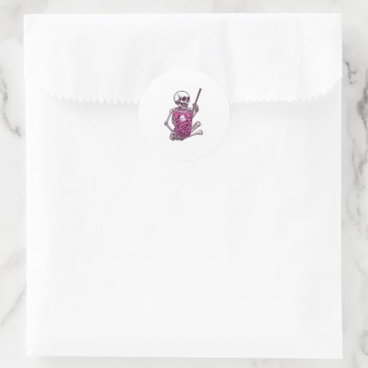 Halloween Skeleton Bubble Tee Runder Aufkleber (Tasche)